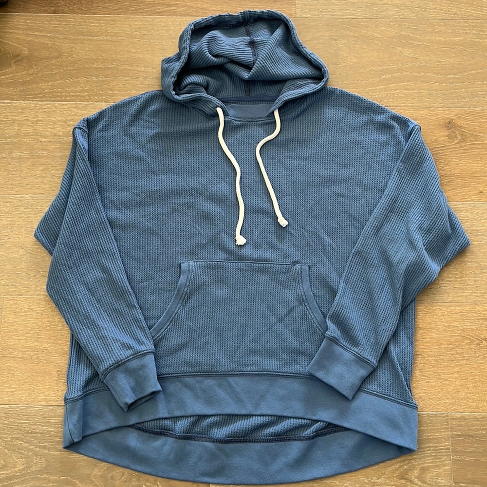 aerie Oversized Waffle Knit Blue Hooded Sweatshirt size small